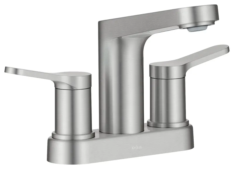 KRAUS Indy 2-Handle 3-Hole Centerset Bathroom Faucet Spot Free BN, PU Drain