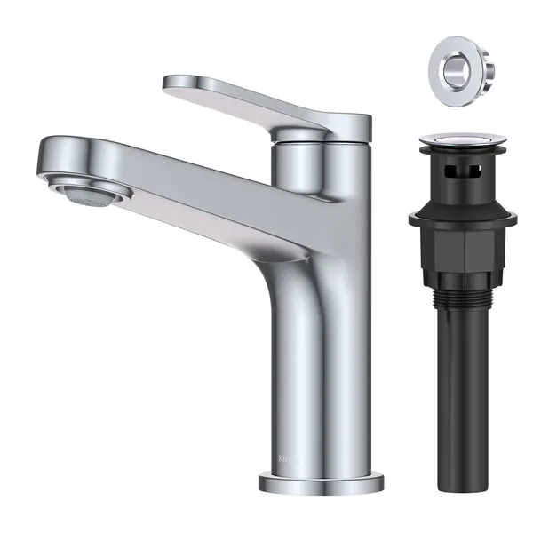 KRAUS Indy Single Handle Basin Bathroom Faucet Chrome, Pop Up Drain