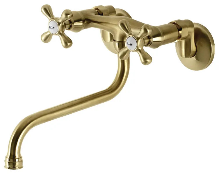 KS215SB Kingston Two Handle Wall Mount Bathroom Faucet, Brushed Brass