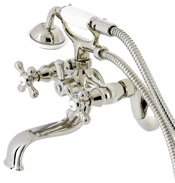 KS226PN Wall Mount Tub Faucet With Hand Shower, Polished Nickel