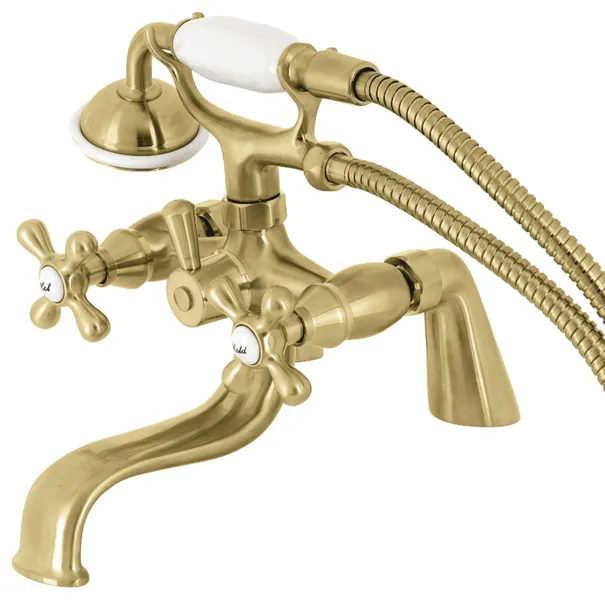 KS227SB Deck Mount Clawfoot Tub Faucet With Hand Shower, Brushed Brass