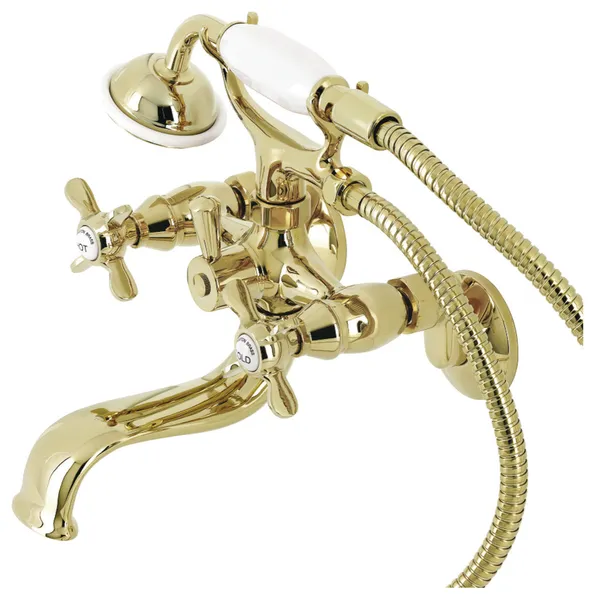 KS245PB Tub Wall Mount Clawfoot Tub Faucet With Hand Shower, Polished Brass
