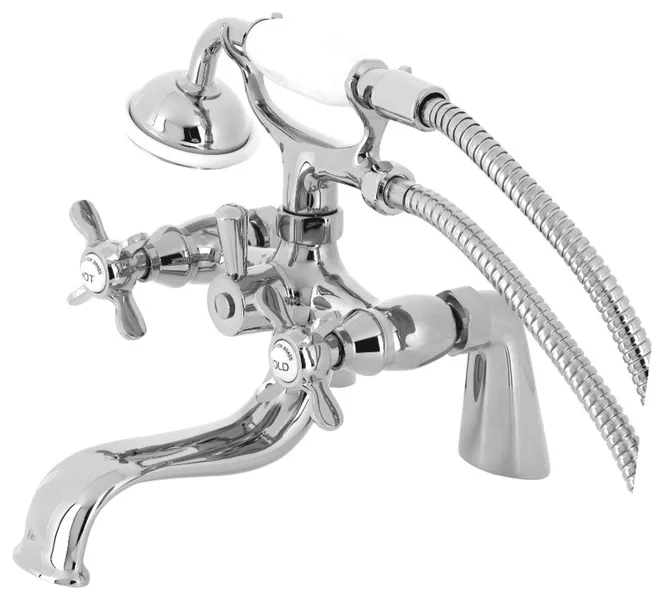 KS247C Deck Mount Clawfoot Tub Faucet With Hand Shower, Polished Chrome