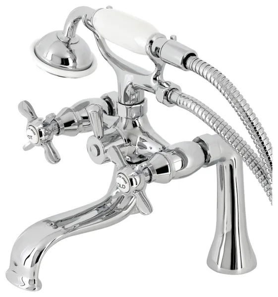 KS248C Deck Mount Clawfoot Tub Faucet With Hand Shower, Polished Chrome