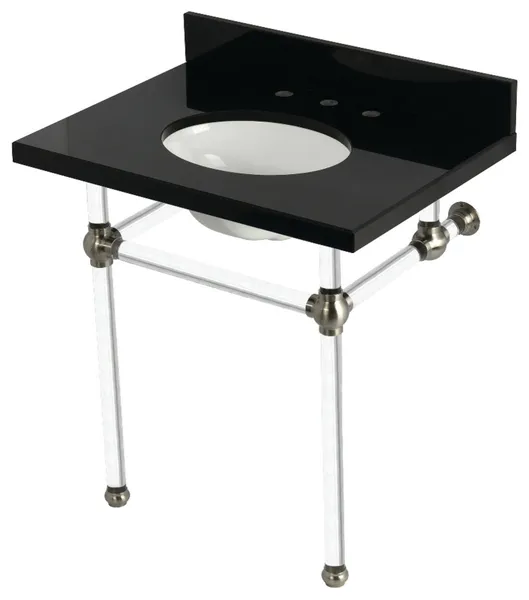 KVPK3030KA8 30" Black Granite Console Sink with Acrylic Legs