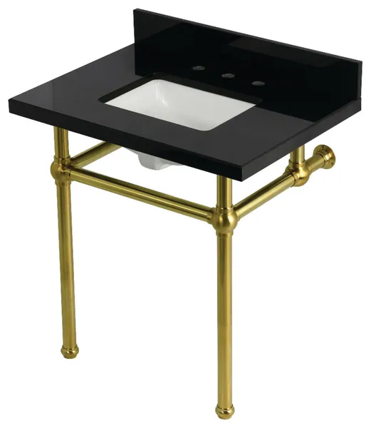 KVPK3030KBSQ7 30" Black Granite Console Sink with Brass Legs