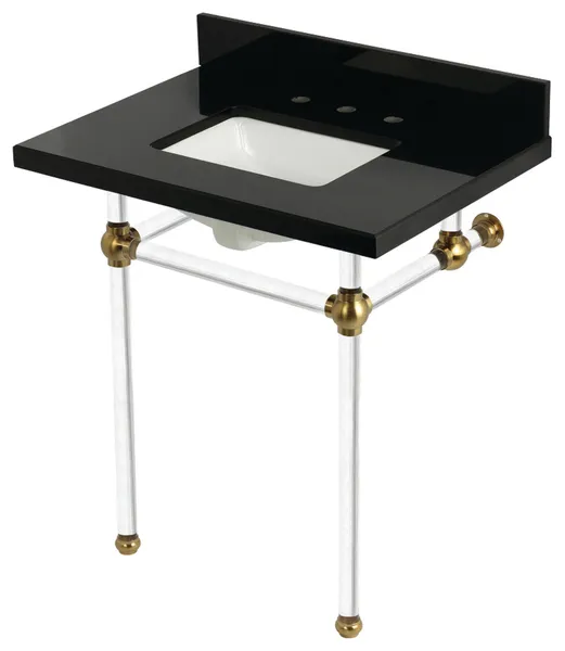 KVPK30KASQ7 30" Black Granite Console Sink with Acrylic Legs