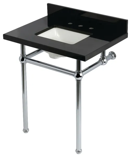 KVPK30KBSQ1 30" Black Granite Console Sink with Brass Legs