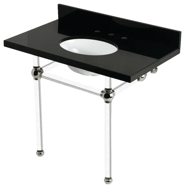 KVPK3630KA6 36" Black Granite Console Sink with Acrylic Legs