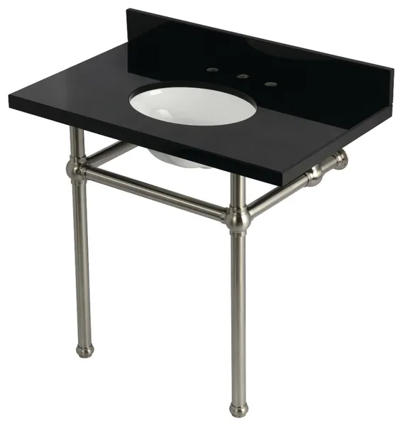KVPK3630KB8 36" Black Granite Console Sink with Brass Legs
