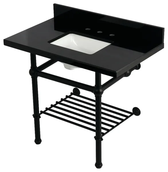 KVPK3630KBSQB0 36" Console Sink with Brass Legs (8", 3 Hole)