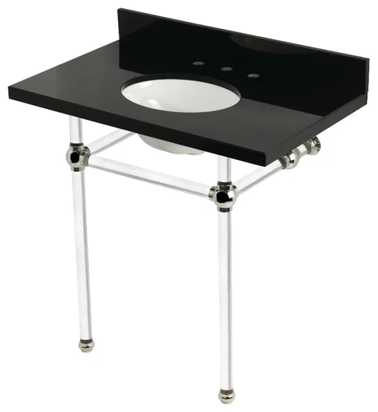 KVPK36KA6 36" Black Granite Console Sink with Acrylic Legs