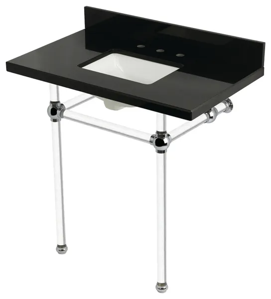 KVPK36KASQ1 36" Black Granite Console Sink with Acrylic Legs
