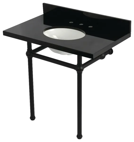 KVPK36KB0 36" Black Granite Console Sink with Brass Legs