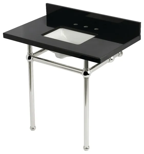 KVPK36KBSQ6 36" Black Granite Console Sink with Brass Legs