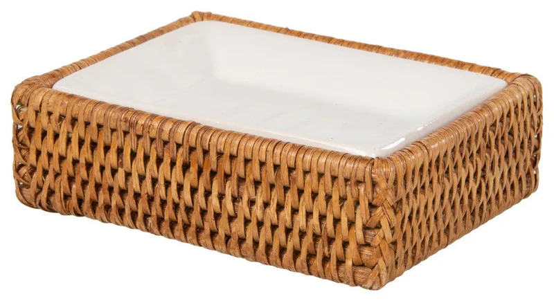 La Jolla Rattan Rectangular Soap Dish, Honey Brown