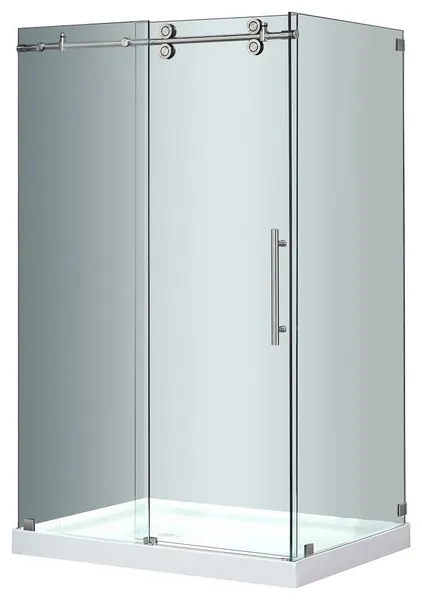 Langham 48"x35"x77.5" Frameless Sliding Shower Enclosure, Left Base, Stainless