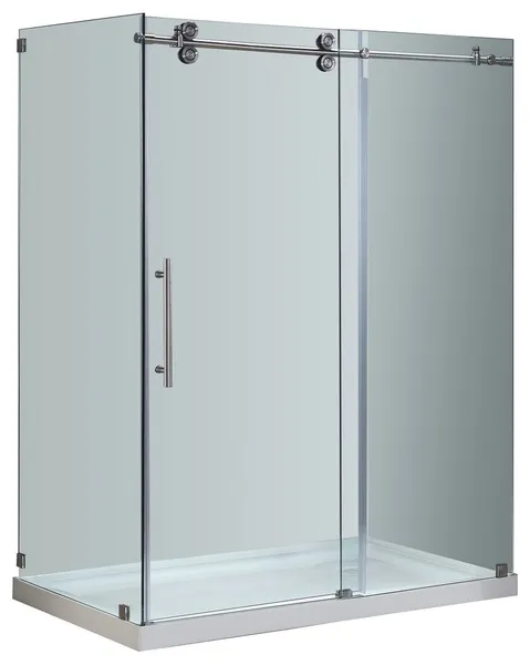 Langham 60"x35"x77.5" Frameless Sliding Shower Enclosure, Right Base, Stainless