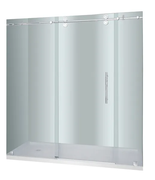 Langham 72"x35"x77.5" Completely Frameless Sliding Shower Door, Chrome Left Base