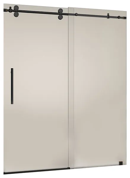 Langham Sliding Shower Door, Oil Rubbed Bronze and Frosted Glass With Left Base