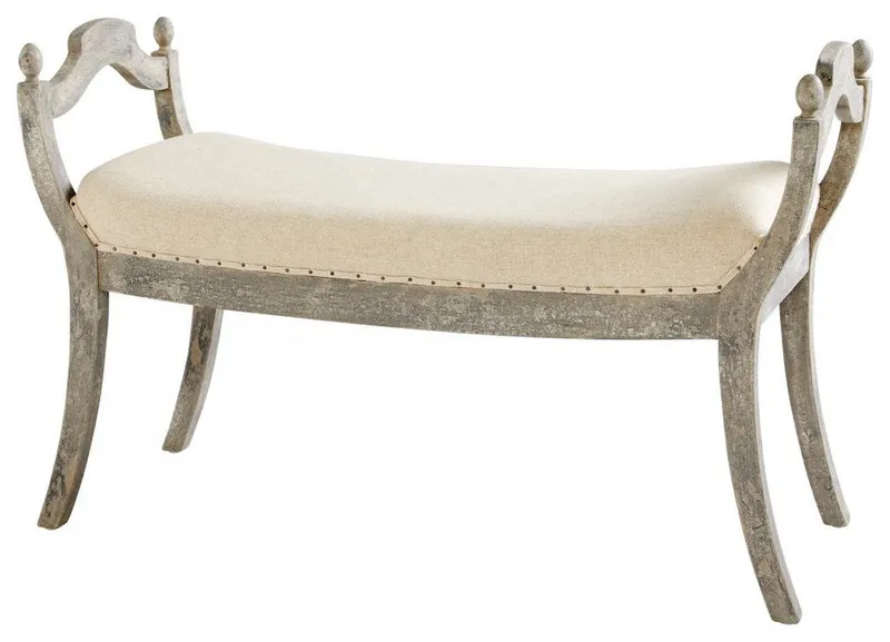 Large Alice Stool #2, Weathered Grey, Cotton Fabric and Birchwood, 39.5"W