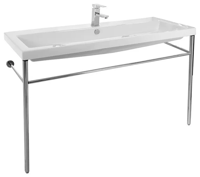 Large Ceramic Console Sink With Polished Chrome Stand, 1-Hole