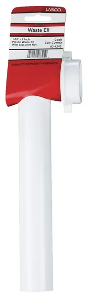 Lasco 03-4243 PVC Tubular Slip-Joint Waste Ell, 1-1/2" x 9", White