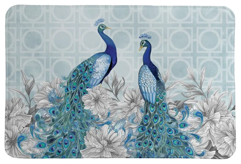Laural Home Blue Peacocks Memory Foam Rug