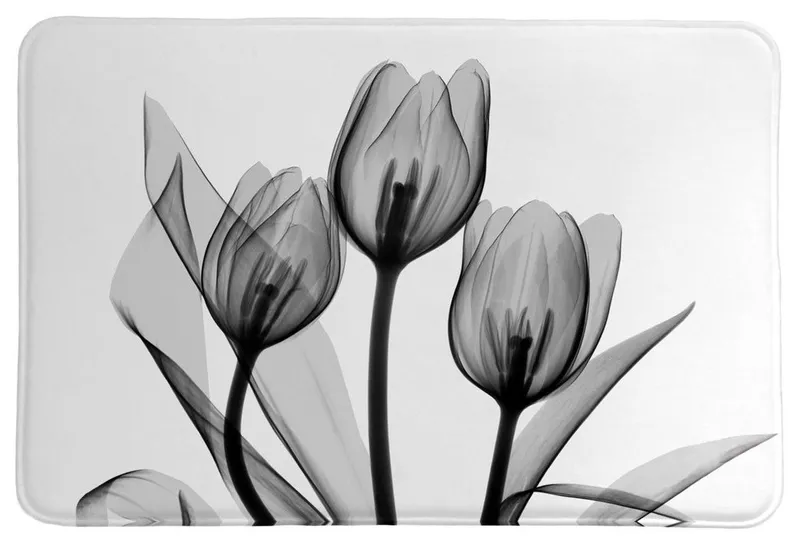 Laural Home Monochromatic Black Tulips Memory Foam Rug