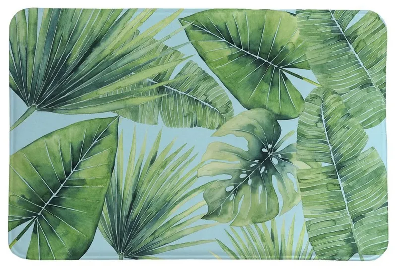 Laural Home Tropical Palm Tree Leaves Memory Foam Rug