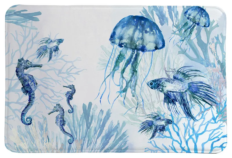 Laural Home Undwater Blues Memory Foam Rug