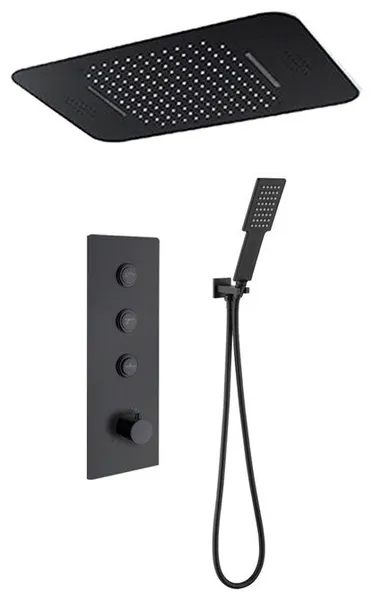 LED Musical 20"x14" Rainfall Shower System, Square Handheld Shower, Matte Black