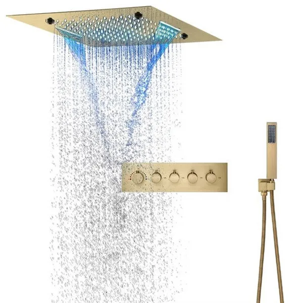 LED Musical Shower System, Hand Shower, Brushed Gold A, Remote Control Light