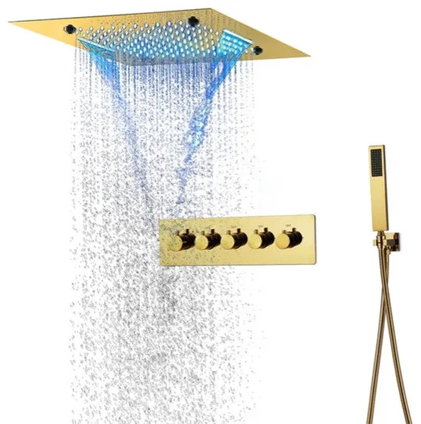 LED Musical Shower System, Hand Shower, Polished Gold A, Remote Control Light