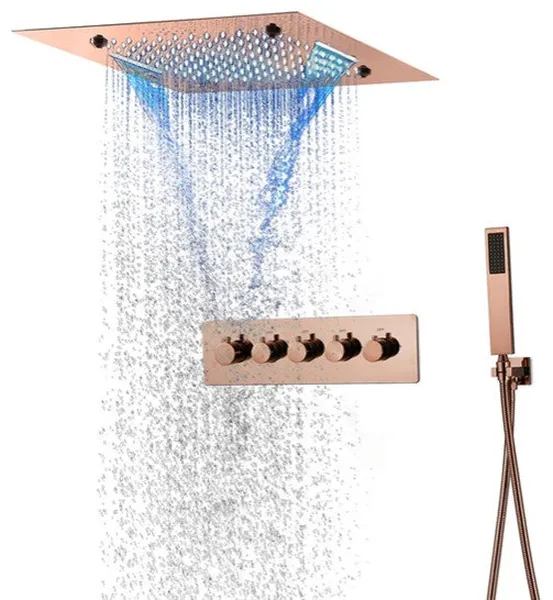 LED Musical Shower System, Hand Shower, Rose Gold A - Touch Control Panel