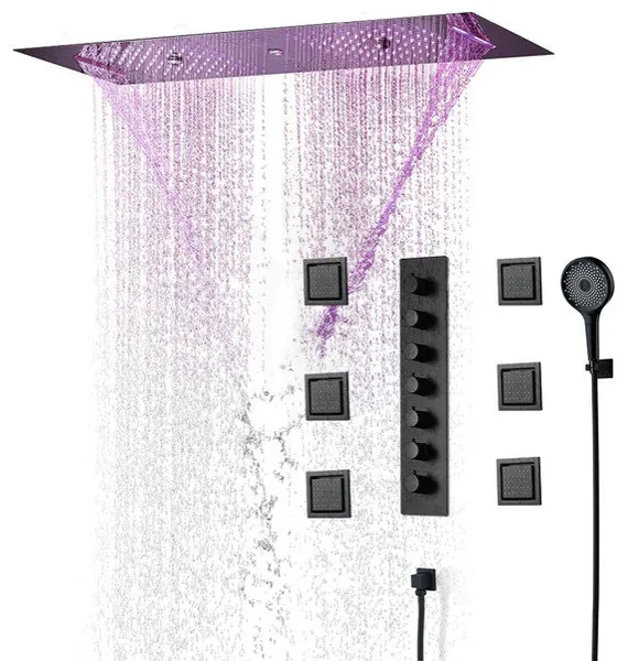 LED Phone Controlled Musical Shower System, Matte Black A - Phone Control Light
