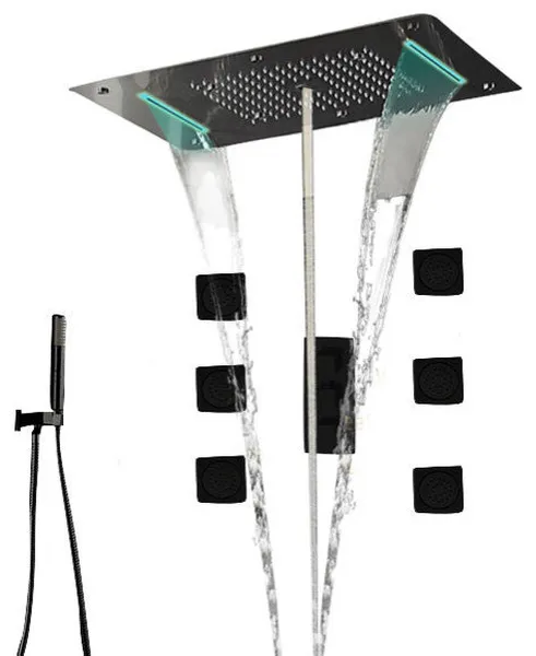 Led Rainfall Shower System Handheld Shower Jetted Body Sprays, Black Matte