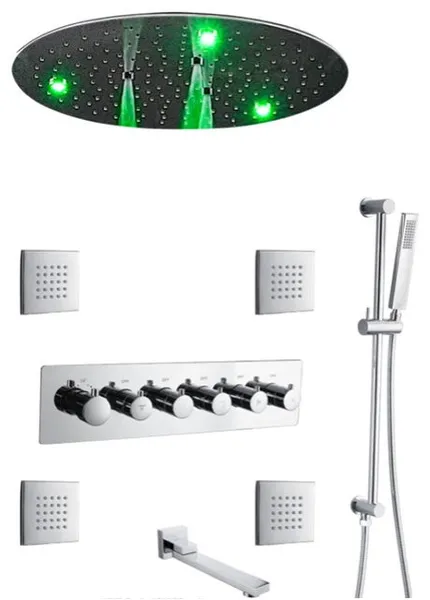 Led Thermostatic Ceiling Mount Led Rainfall Shower System Chrome Polished