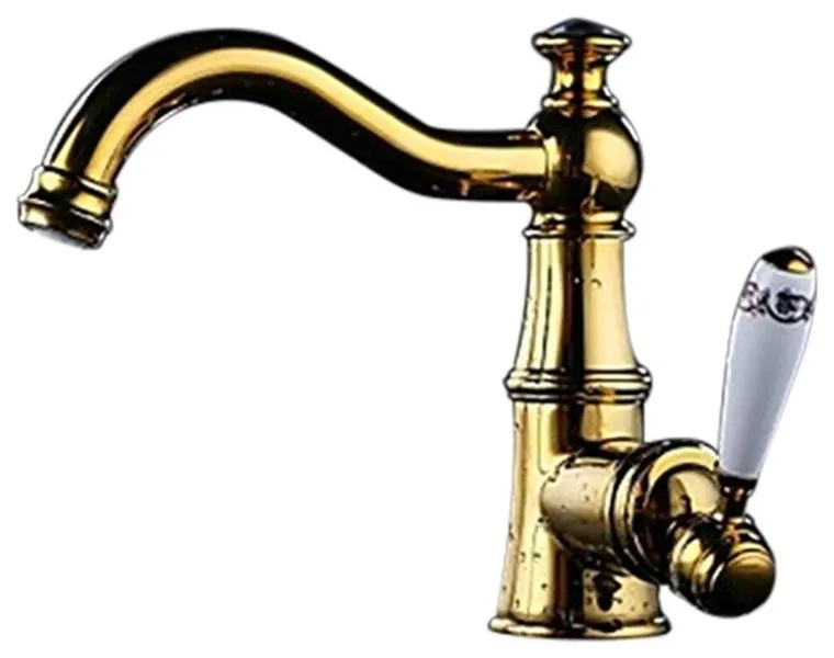 Lenox Gold Plated Bathroom Vessel Sink Faucet Single Ceramic Handle