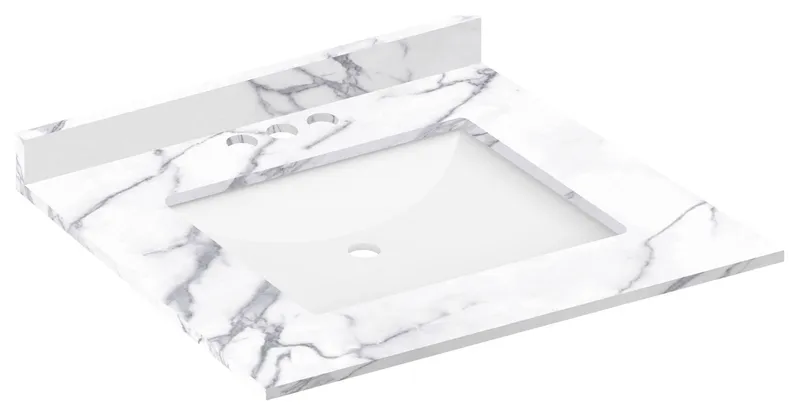 LessCare Calacatta Vanity Countertops With Sink, 25"x22" L, 4 Faucet Spread