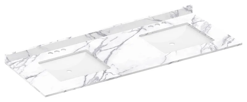 LessCare Calacatta Vanity Countertops With Sink, 61"x22" L, 4 Faucet Spread