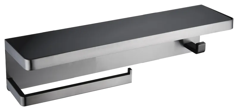 Lexora Home Bagno Bianca Stainless Steel Shelf with Bar and Hook in Gun Metal
