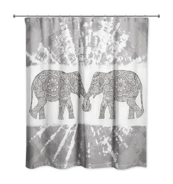 Light Gray Boho Elephants 71x74 Shower Curtain