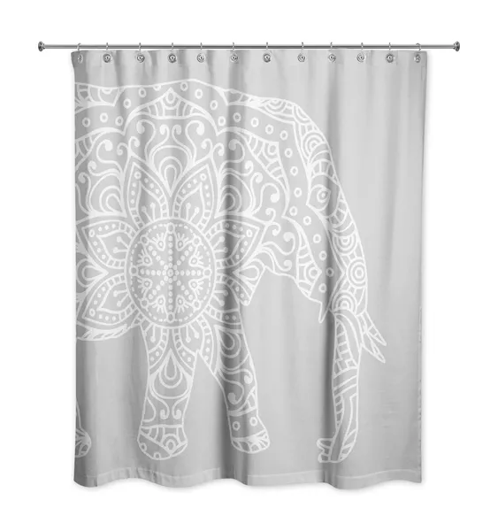 Light Gray Mandala Elephant 71x74 Shower Curtain