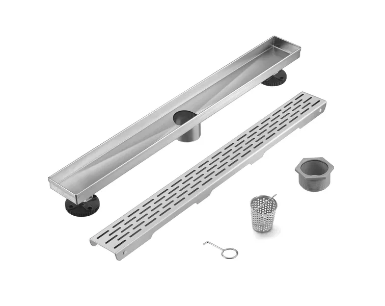 Linear Floor Drain with Removable Decorative Cover UPC certified, Brushed, 24"