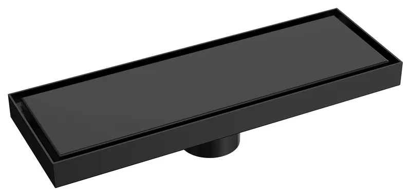 Linear Shower Drain with Hair Strainer and Reversible Tile Insert Cover, Matte Black