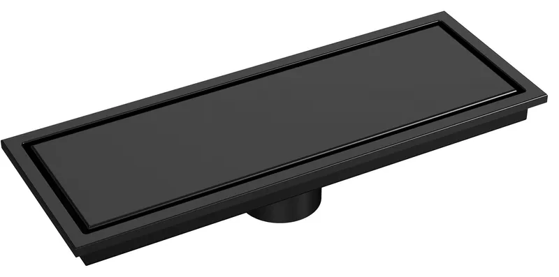Linear Shower Drain with Hair Strainer and Reversible Tile Insert Cover, Matte Black