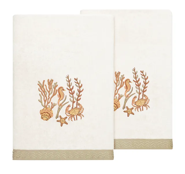 Linum Home Textiles 100% Turkish Cotton AARON 2PC Embellished Bath Towel Set