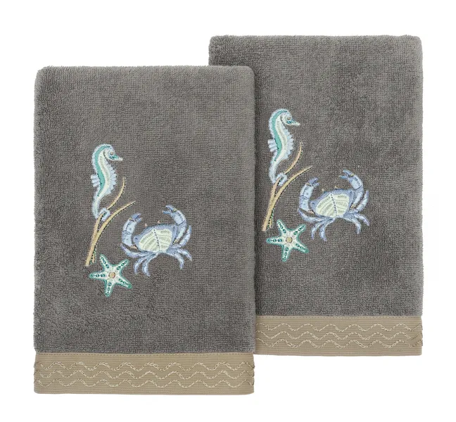 Linum Home Textiles 100% Turkish Cotton AARON 2PC Embellished Hand Towel Set