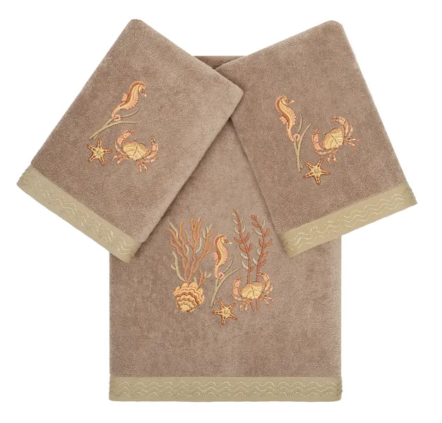 Linum Home Textiles 100% Turkish Cotton AARON 3PC Embellished Towel Set